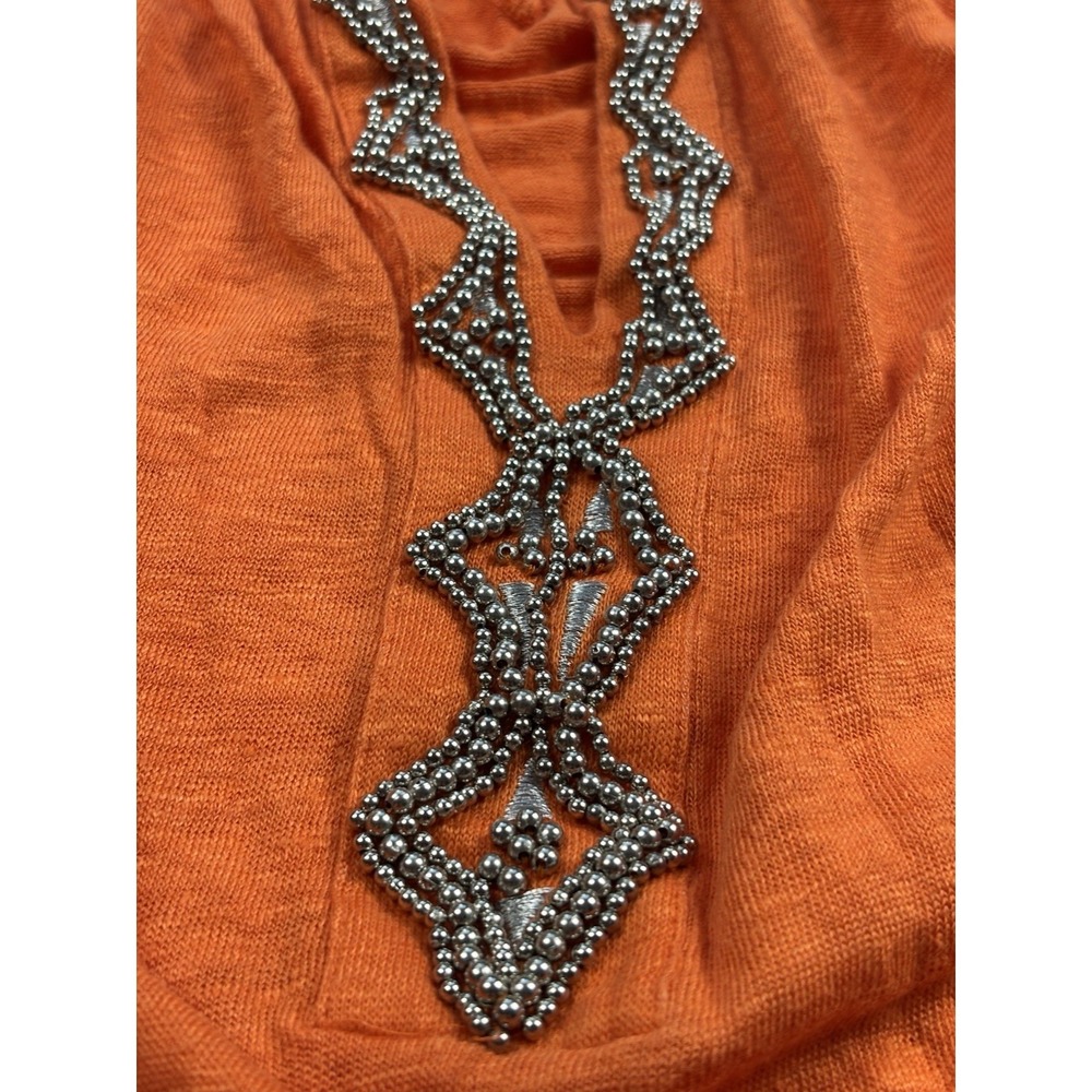 INC INTERNATIONAL CONCEPTS Orange Linen Beaded Embroidered Halter Top Sz Large - Picture 2 of 8